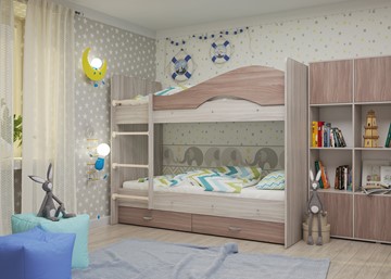 Детская кровать для мальчика Мая с 2 ящиками на щитах, корпус Шимо светлый, фасад Шимо темный в Саранске
