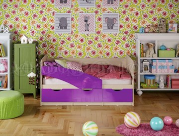 Кровать в детскую Бабочки 800*1600, Фиолетовый глянец в Саранске