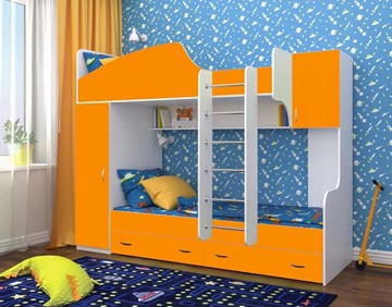 Детская кровать-шкаф Юниор-2, каркас Белое дерево, фасад Оранжевый в Саранске