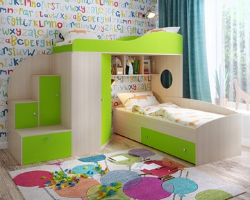 Детская кровать-шкаф Кадет-2, корпус Дуб, фасад Лайм в Саранске