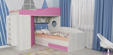Детская кровать-шкаф Кадет-2 с металлической лестницей, корпус Винтерберг, фасад Розовый в Саранске