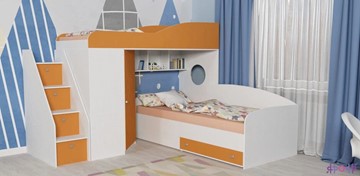 Детская кровать-шкаф Кадет-2 с универсальной лестницей, корпус Белое дерево, фасад Оранжевый в Саранске