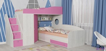 Детская кровать-шкаф Кадет-2 с универсальной лестницей, корпус Винтерберг, фасад Розовый в Саранске