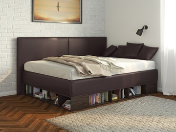 Детская 1,5-спальная кровать Lancaster 1, 120х200, ЛДСП венге, экокожа коричневая в Саранске
