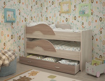 Детская двухэтажная кровать Радуга 1.6 с ящиком, корпус Шимо светлый, фасад Шимо темный в Саранске