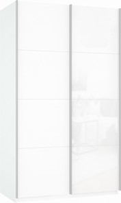 Шкаф-купе двухдверный Прайм (ДСП/Белое стекло) 1600x570x2300, белый снег в Саранске