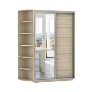 Шкаф 2-х дверный Экспресс (ДСП/Зеркало) со стеллажом 1500х600х2400, шимо светлый в Саранске