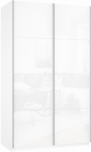 Шкаф 2-х створчатый Прайм (Белое стекло/Белое стекло) 1600x570x2300, белый снег в Саранске