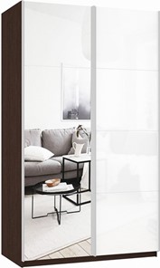 Шкаф 2-створчатый Прайм (Зеркало/Белое стекло) 1400x570x2300, венге в Саранске
