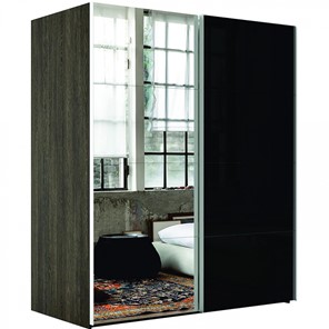 Шкаф 2-х дверный Эста (Зеркало/Стекло черное) 1800x660x2200, венге мали в Саранске