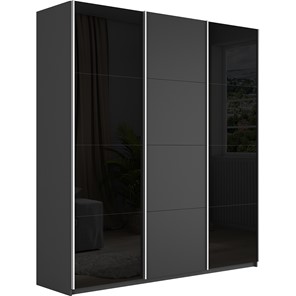Шкаф 3-дверный Широкий Прайм (2 Стекла Черных / ДСП) 2400x570x2300, Серый диамант в Саранске