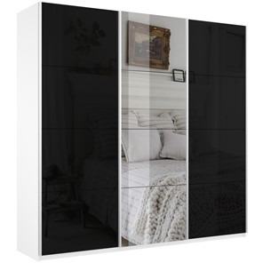 Шкаф 3-створчатый Широкий Прайм (2 Стекла Черных / Зеркало) 2400x570x2300, Белый Снег в Саранске