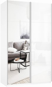 Шкаф 2-дверный Прайм (Зеркало/Белое стекло) 1200x570x2300, белый снег в Саранске