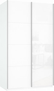 Шкаф Прайм (ДСП/Белое стекло) 1400x570x2300, белый снег в Саранске