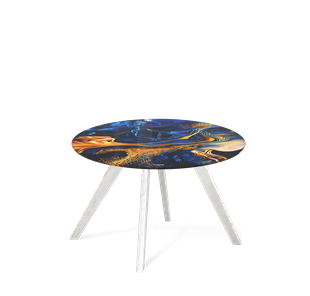 Круглый столик SHT-S39 / SHT-TT32 60 стекло/МДФ (синий сапфир/белый/патина серебро) в Саранске