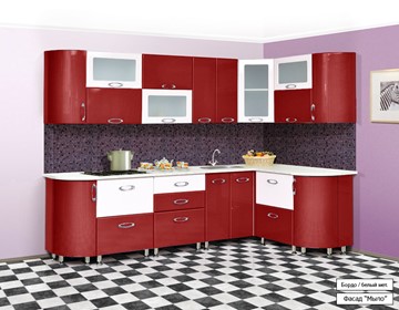 Угловая кухня Мыло 128 2700х1500, цвет Бордо/Белый металлик в Саранске