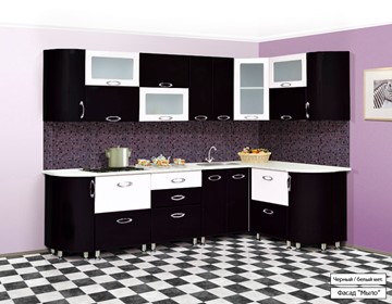 Кухонный угловой гарнитур Мыло 128 2700х1500, цвет Черный/Белый металлик в Саранске