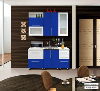 Кухонный гарнитур Мыло 224 1600х918, цвет Синий/Белый металлик в Саранске