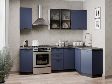 Модульный кухонный гарнитур угловой 2400 Индиго, Белый/Темно-синий в Саранске