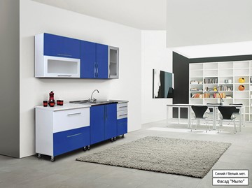 Кухонный гарнитур Марибель Мыло 224 2000х718, цвет Синий/Белый металлик в Саранске