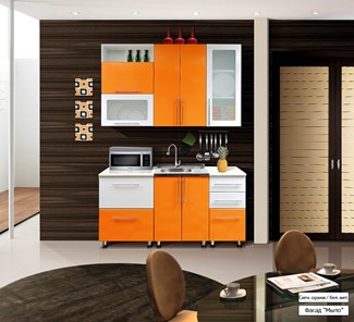 Кухня маленькая Мыло 224 1600х718, цвет Оранжевый/Белый металлик в Саранске