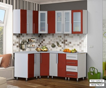 Кухонный угловой гарнитур Мыло 224 1800х1400, цвет Бордо/Серебристый металлик в Саранске