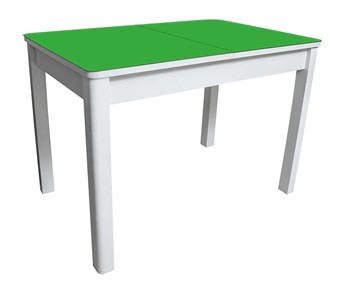 Кухонный раскладной стол Айсберг-02 СТ2, белое ЛДСП/стекло зеленое/прямые массив белый в Саранске