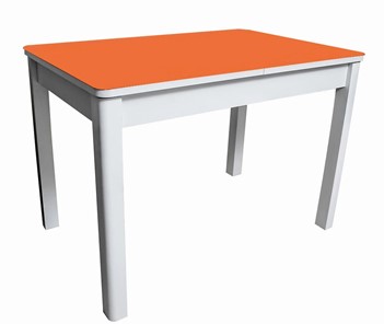 Кухонный раздвижной стол Айсберг мини СТ2, белое ЛДСП/стекло оранжевое/прямые массив белый в Саранске