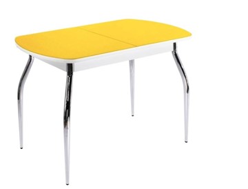 Раздвижной стол ПГ-07 СТ2, белое/желтое стекло/35 хром гнутые металл в Саранске