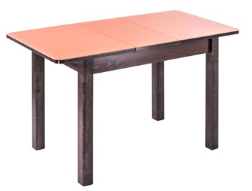 Кухонный стол раздвижной Айсберг-07 СТ1, венге ЛДСП/стекло оранжевое/42 прямые массив венге в Саранске