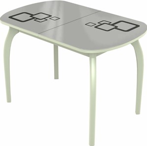 Обеденный раздвижной стол Ривьера мини дерево №1, Рисунок квадро (стекло белое/черный/белый) в Саранске