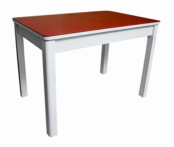 Обеденный стол Айсберг-04 СТ2, белое ЛДСП/стекло алое/прямые массив белый в Саранске