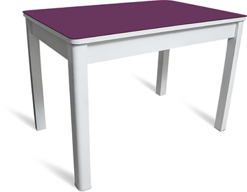Кухонный стол Айсберг-05 СТ2, белое ЛДСП/фиолетовое стекло/40 массив белый в Саранске
