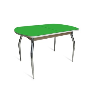 Обеденный стол ПГ-04 СТ2, дуб молочный/зеленое стекло/35 хром гнутые металл в Саранске