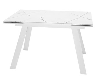 Кухонный стол раздвижной SKL 140, керамика белый мрамор/подстолье белое/ножки белые в Саранске
