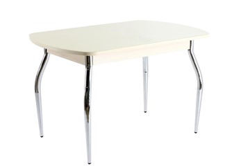 Стеклянный стол ПГ-05 СТ1, дуб молочный/песочное стекло/35 хром гнутые металл в Саранске