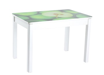 Кухонный стол раздвижной Айсберг-02 СТФ, белое лдсп/зеленые яблоки/40 прямые массив белые в Саранске