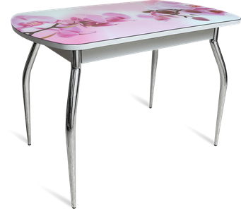 Стеклянный обеденный стол ПГ-04 СТФ белое/орхидея/хром фигурные в Саранске