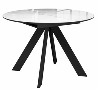 Стеклянный кухонный стол раздвижной  DikLine SFC110 d1100 стекло Оптивайт Белый мрамор/подстолье черное/опоры черные в Саранске