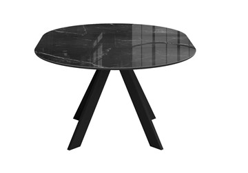 Стол со стеклянной столешницей раздвижной DikLine SFC110 d1100 стекло Оптивайт Черный мрамор/подстолье черное/опоры черные в Саранске