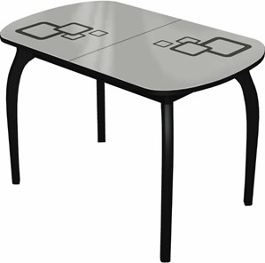 Кухонный стол раздвижной Ривьера мини дерево №1, Рисунок квадро (стекло белое/черный/черный) в Саранске