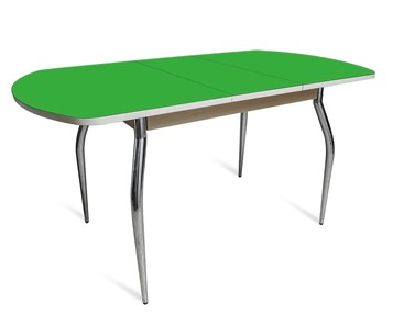 Раздвижной стол ПГ мини СТ2, дуб молочный/зеленое стекло/35 хром гнутые металл в Саранске