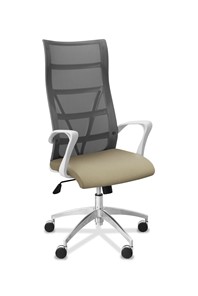 Кресло в офис Топ X белый каркас, сетка/ткань TW / серая/светло-серая в Саранске