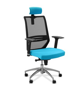 Офисное кресло для руководителя Aero lux с подголовником, сетка/ткань TW / черная/голубая в Саранске