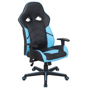 Офисное кресло BRABIX "Storm GM-006", регулируемые подлокотники, экокожа, черное/голубое, 532501 в Саранске