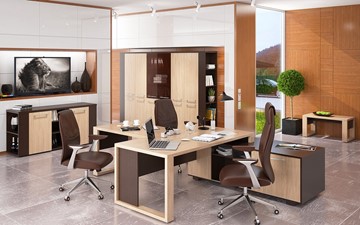 Кабинет руководителя ALTO с брифинг-приставкой, с низким и высокими шкафами в Саранске