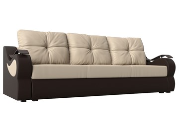 Прямой диван Меркурий еврокнижка, Бежевый/коричневый (экокожа) в Саранске