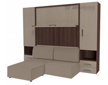 Кровать-шкаф трансформер Кровать-трансформер Smart (ШЛ+КД 1600+ШП+Пуф), 2 шкафа, без подлокотников в Саранске