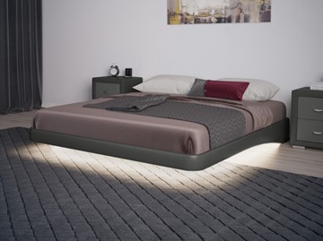 Кровать двуспальная парящая 180х200, Экокожа (Темно-серый) в Саранске