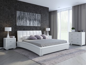 Спальная кровать Corso-1L 180х200, Экокожа (Белый) в Саранске